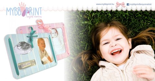 MybbPrint 3 az 1-ben képkeret világoskék színben - ultrahang kép, fénykép és kórházi karkötő tartó 